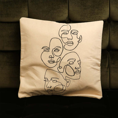 Four Faces Line Art Cushion Cover