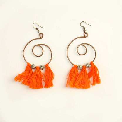Orange Spiral Tassel Earrings