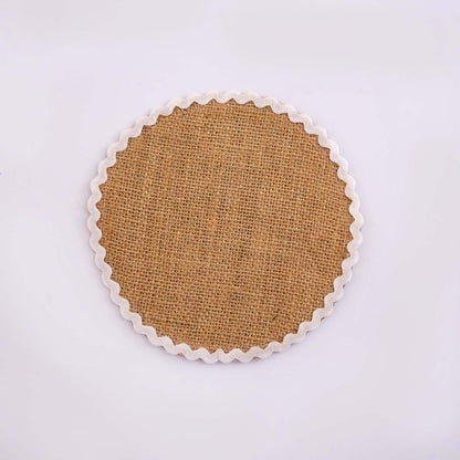 White Burlap Round Coaster Set