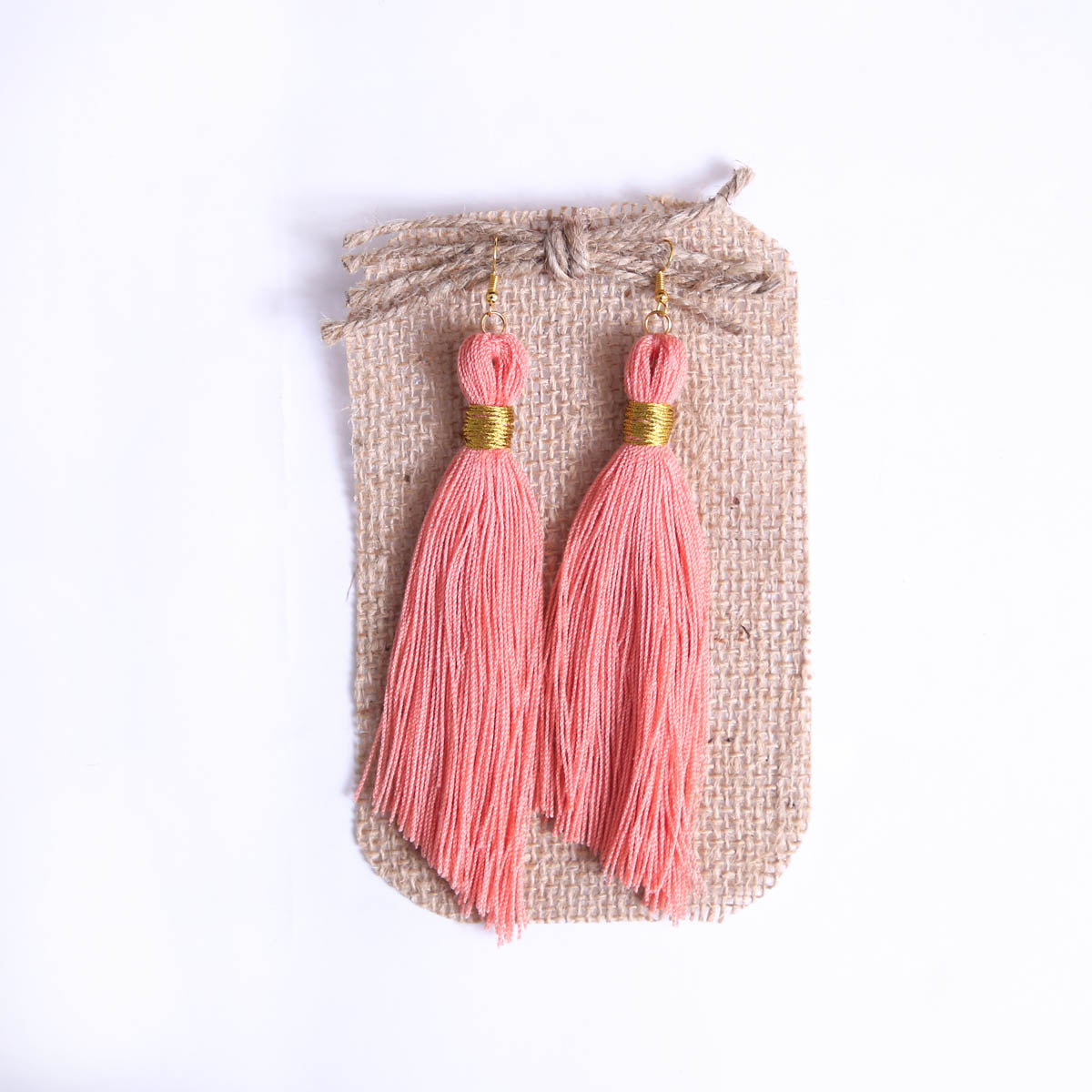 Salmon Pink Tassel Earrings