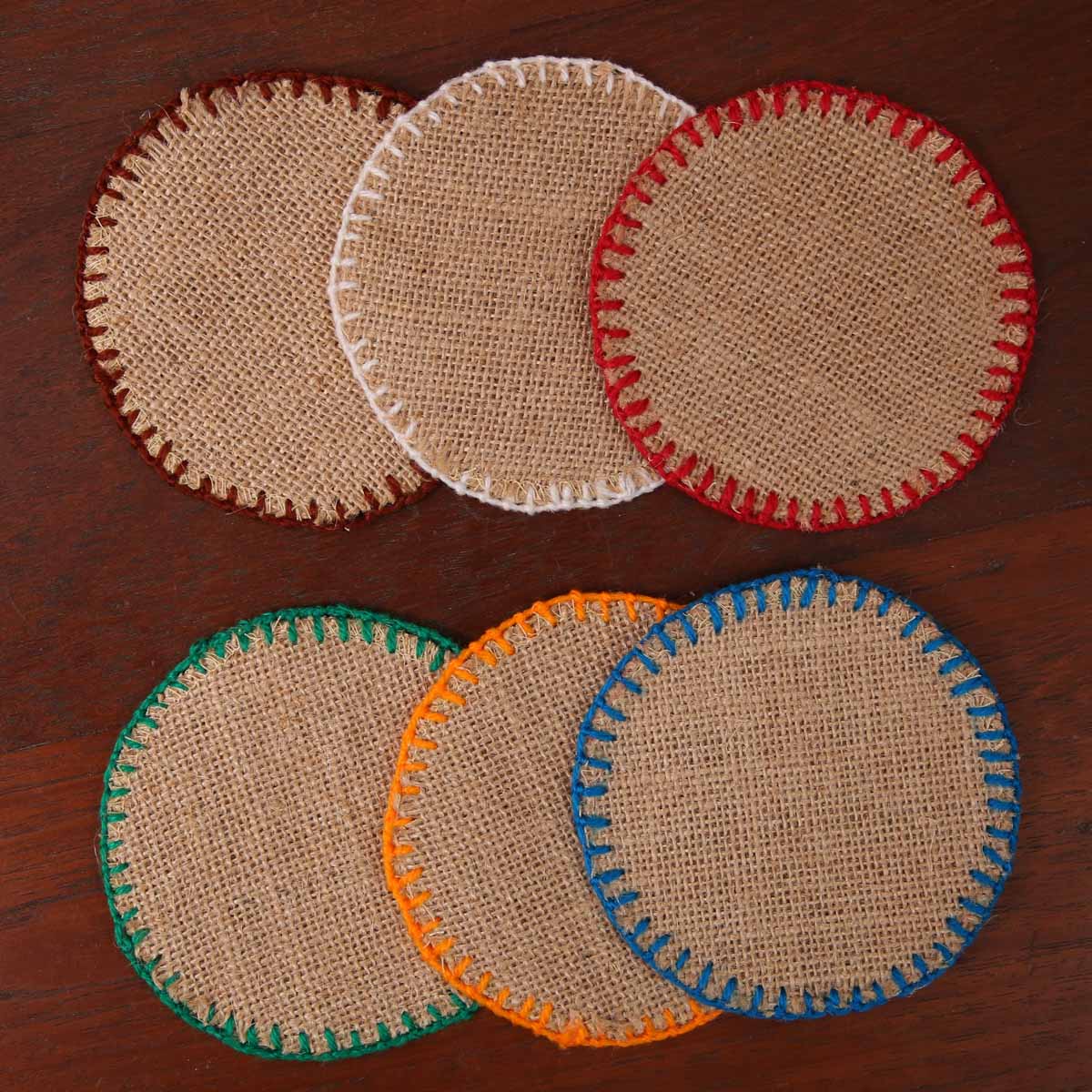 Rainbow Burlap Coaster Set
