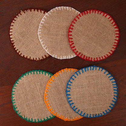 Rainbow Burlap Coaster Set