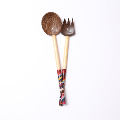 Coconut Shell Salad Mixing Spoon Set