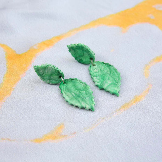 Leafy Green Clay Earrings