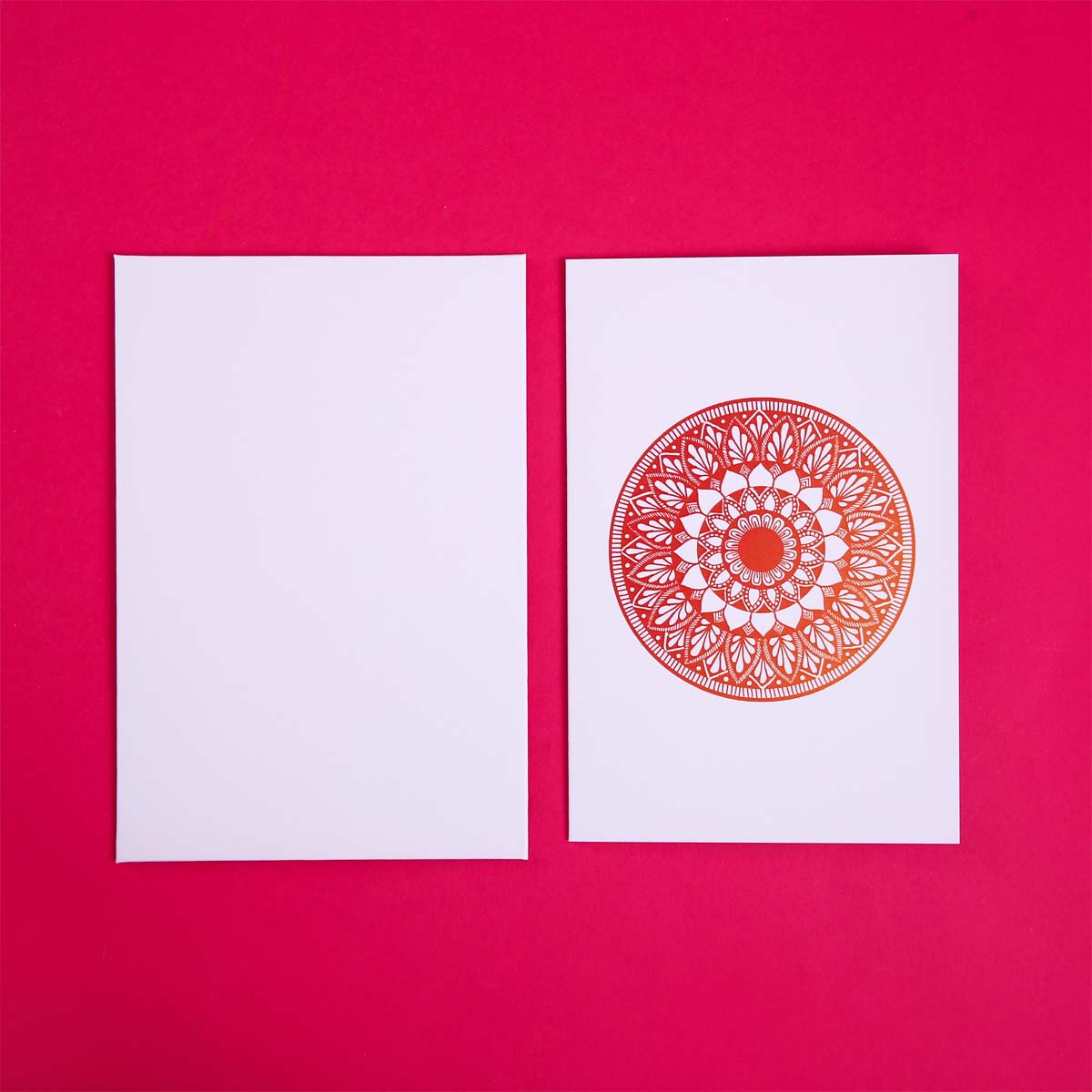 Red & Orange Shaded Lazy Daisy Mandala Card Set