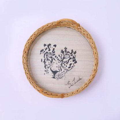 Leopard Round Cane Tray