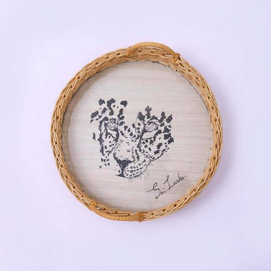 Leopard Round Cane Tray