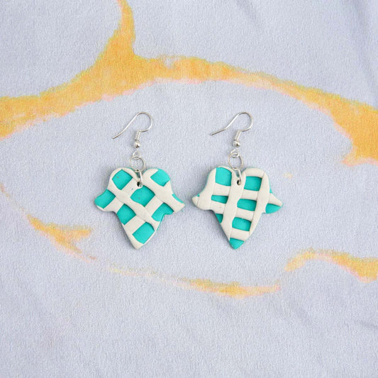 Teal Leaf Clay Earrings
