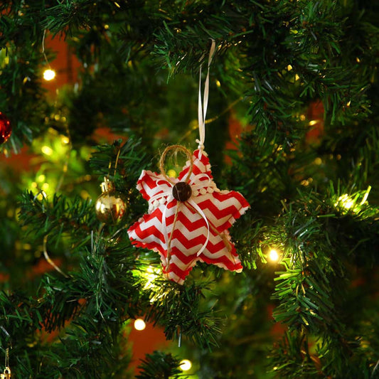 Red &amp; White Chevron Stripe Star Ornament