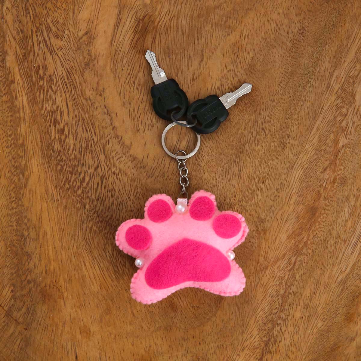 Pink Paw Felt Keytag