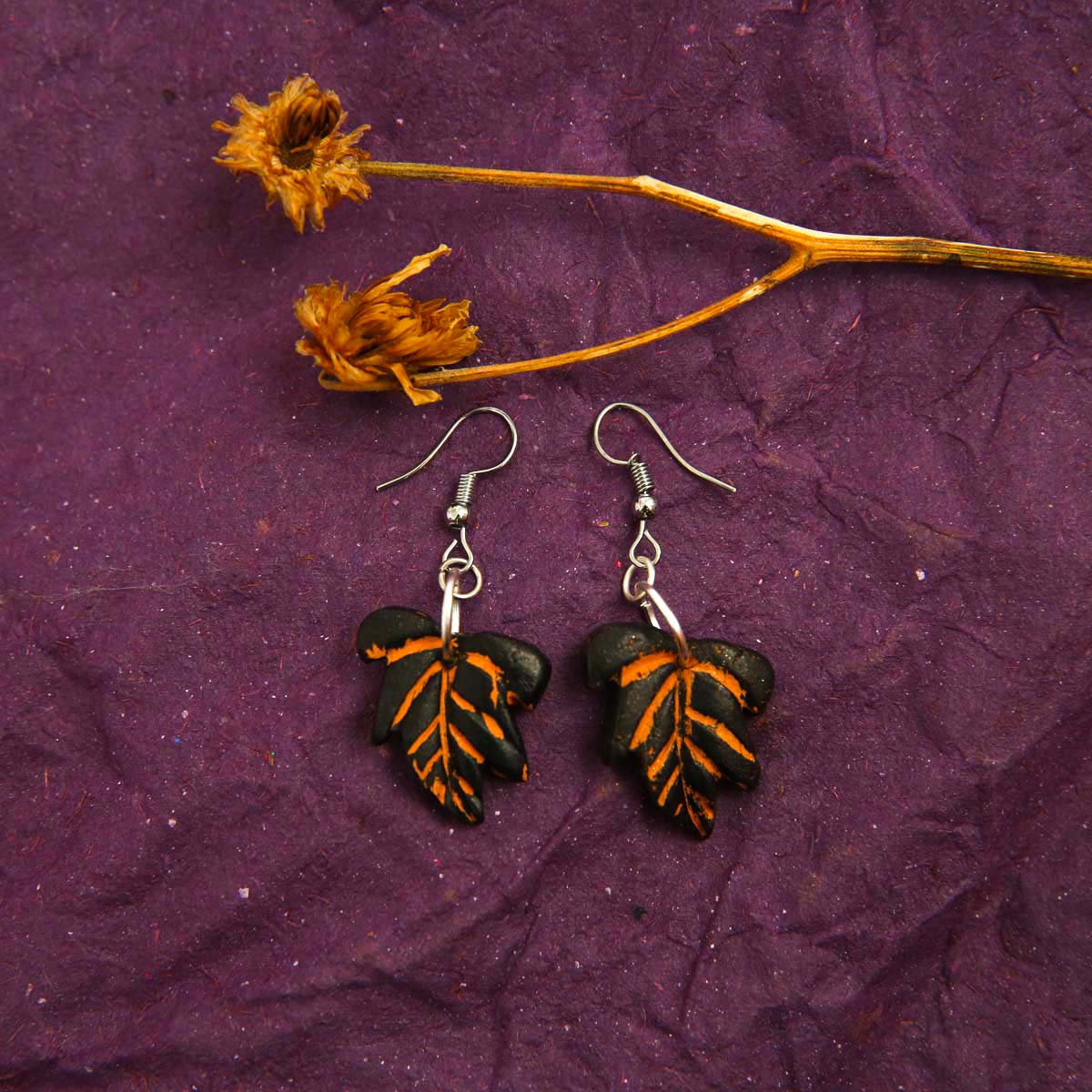 Orange Leaves Terracotta Earrings
