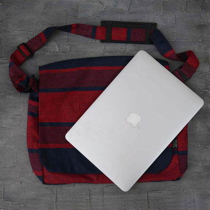 Red Striped Handloom Laptop Bag
