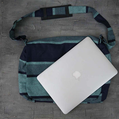 Blue Striped Handloom Laptop Bag