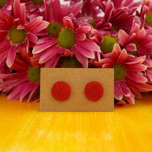 Striped Red Handloom Stud Earrings