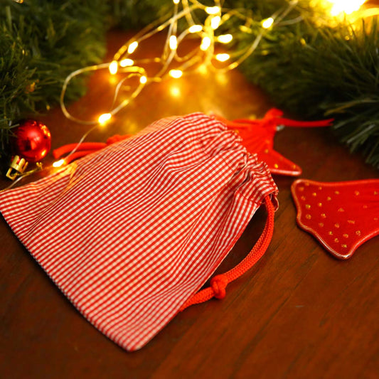 Checked Drawstring Gift Bag