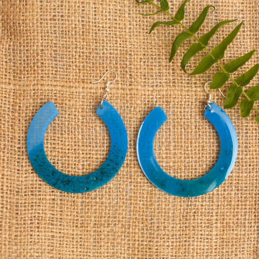 Blue Resin Hoop Earrings