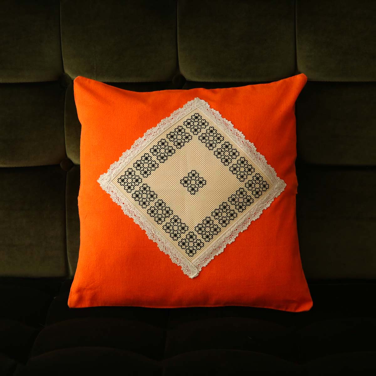 Orange Embroidered Cushion Cover