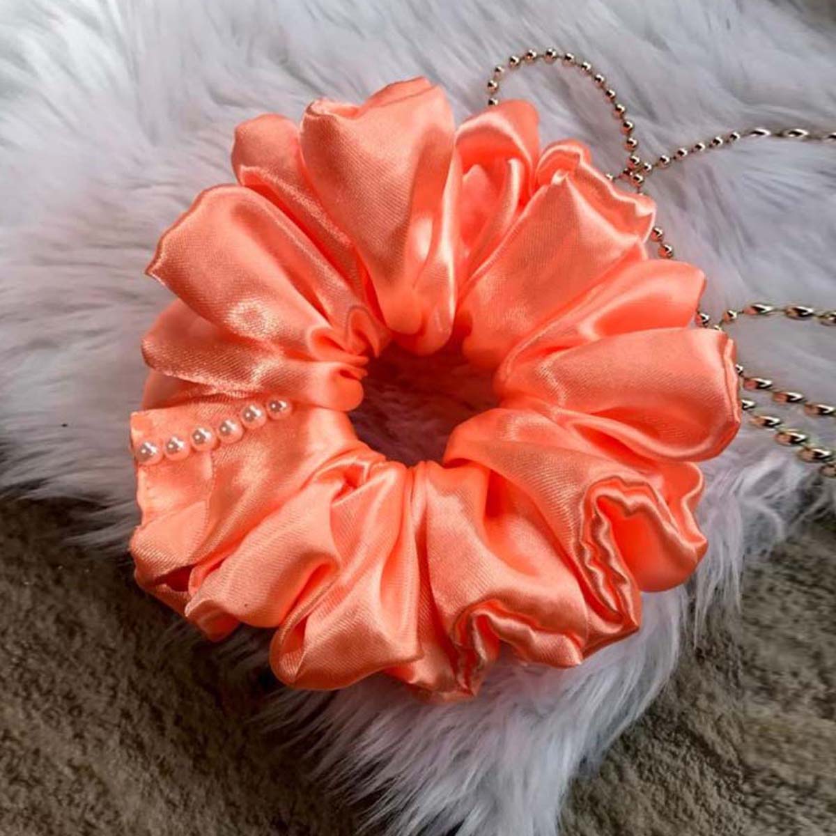 Bright Orange Satin Giant Scrunchie