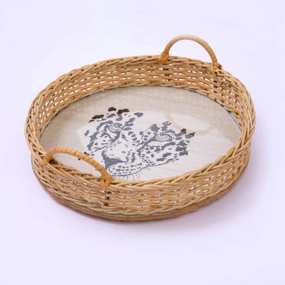 Leopard Round Cane Tray