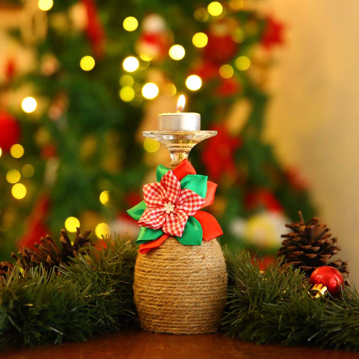 Burlap &amp; Gingham Decorative Wine Glass