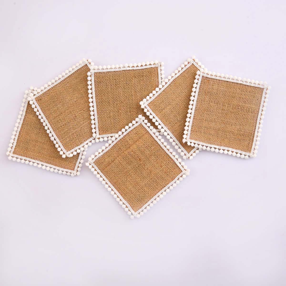 White Burlap Square Coaster Set