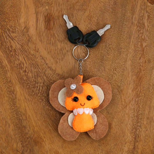Orange Butterfly Felt Keytag