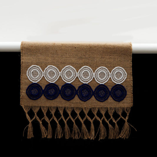 Blue and White Burlap Table Runner