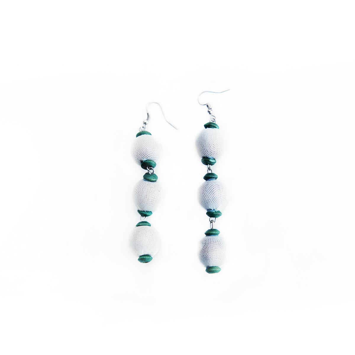 White Wooden Beads Drop Earrings