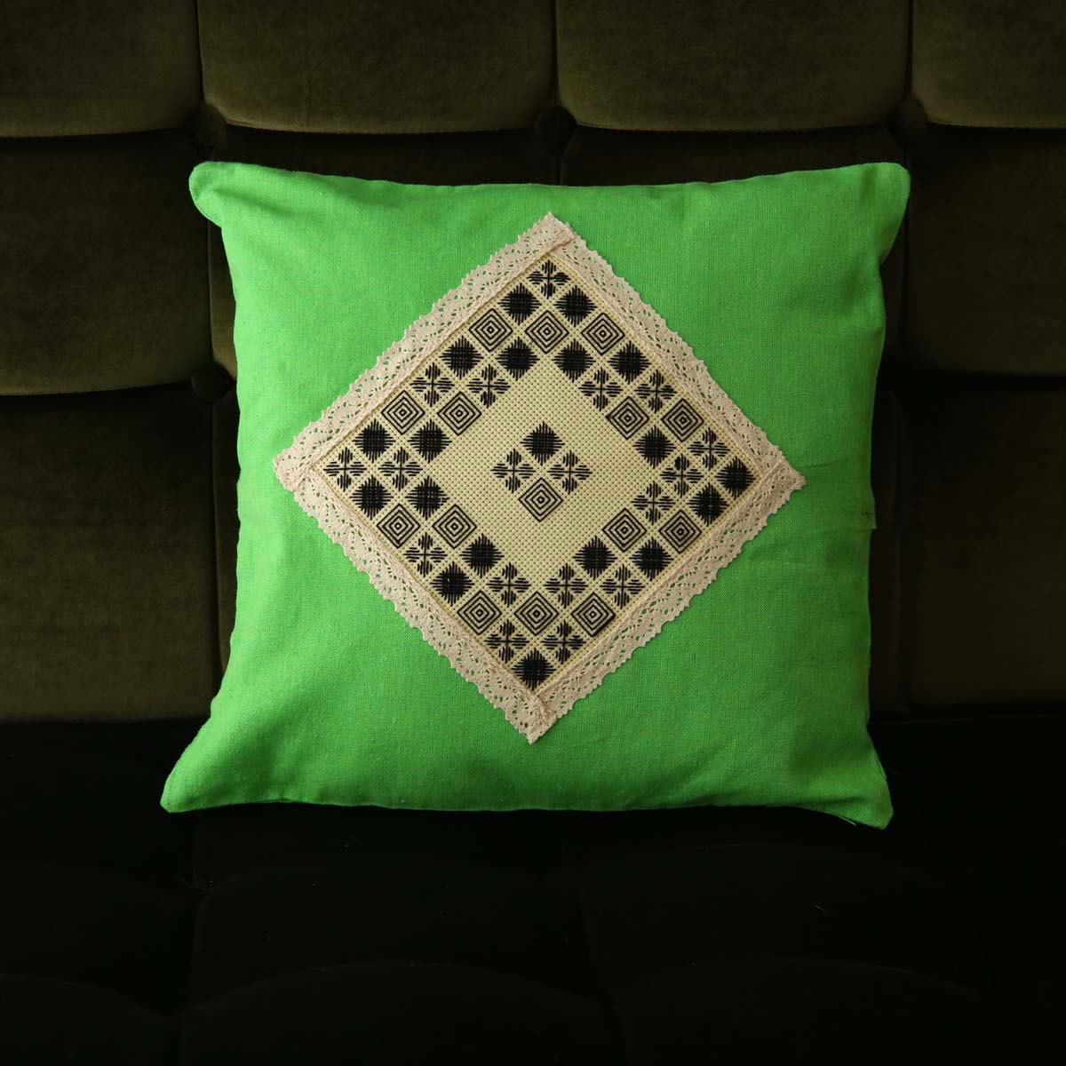 Green Embroidered Cushion Cover