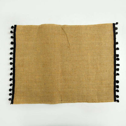 Black Pom Pom Burlap Tablemat
