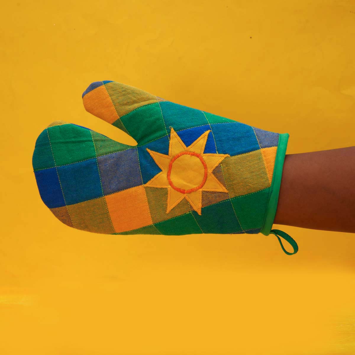 Sun Motif Handloom Oven Mitt