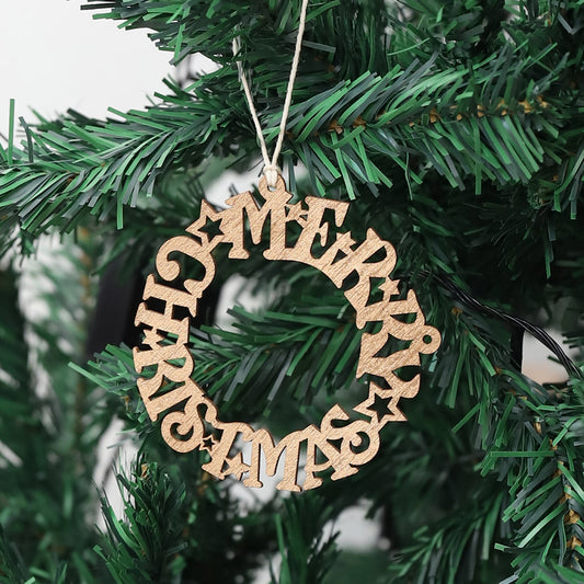 Merry Christmas Gold Wooden Christmas Ornament