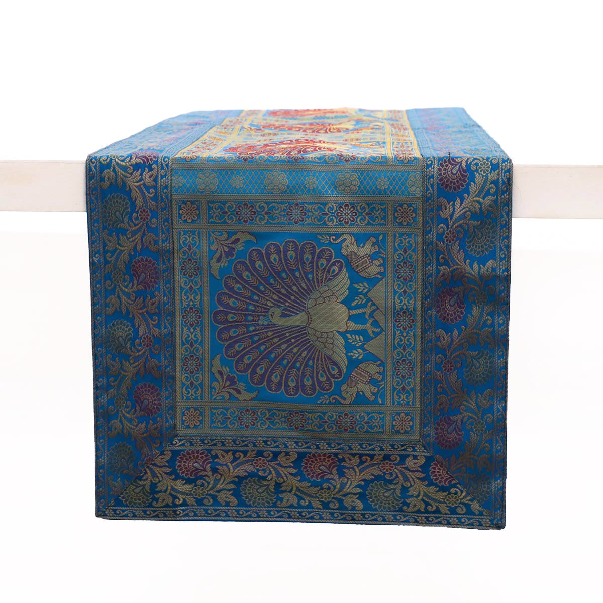 Peacock Motif Silk Table Runner