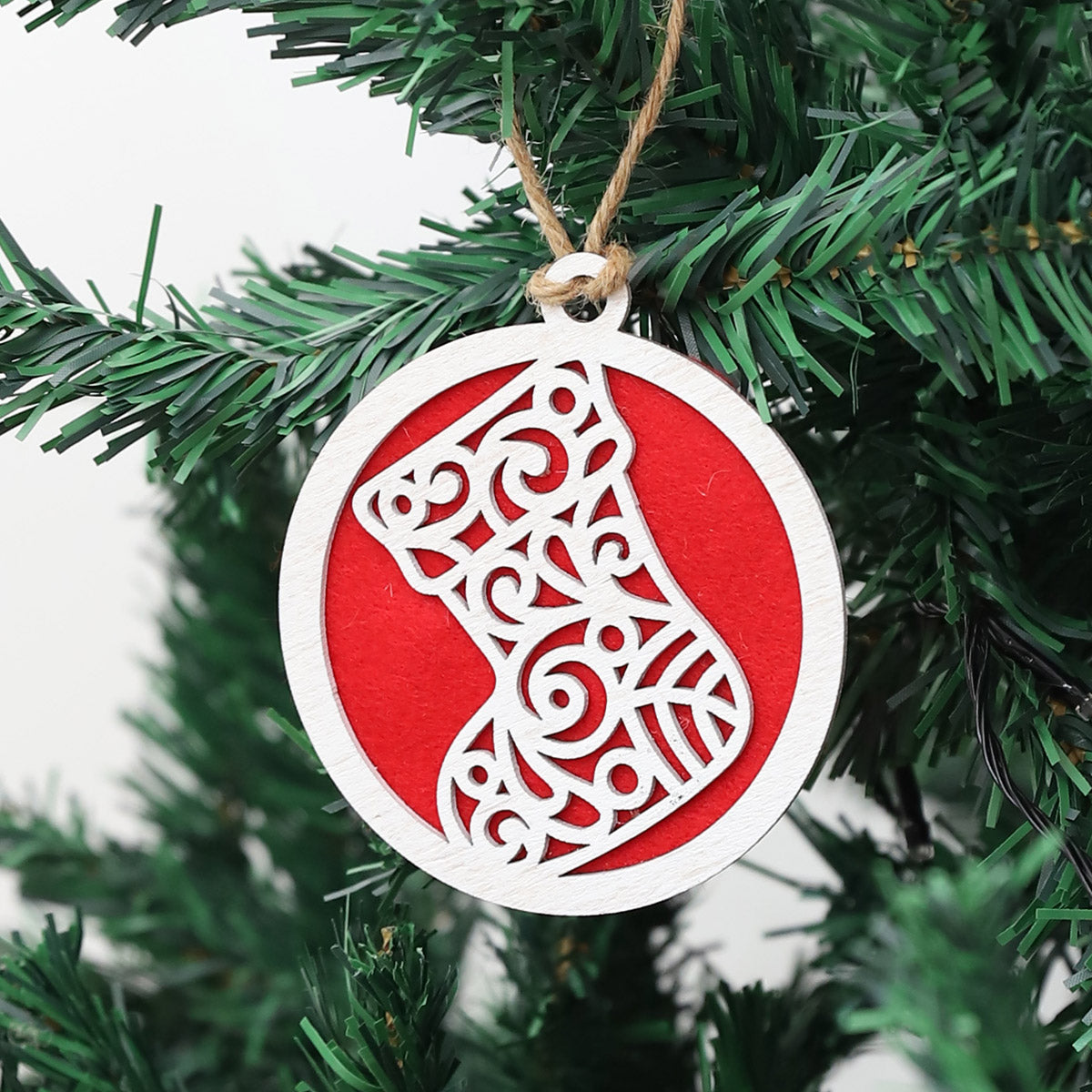 Stocking White Wooden Christmas Ornament