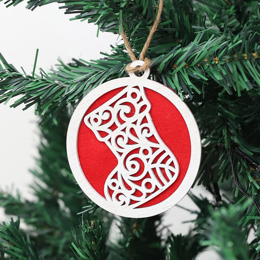Stocking White Wooden Christmas Ornament