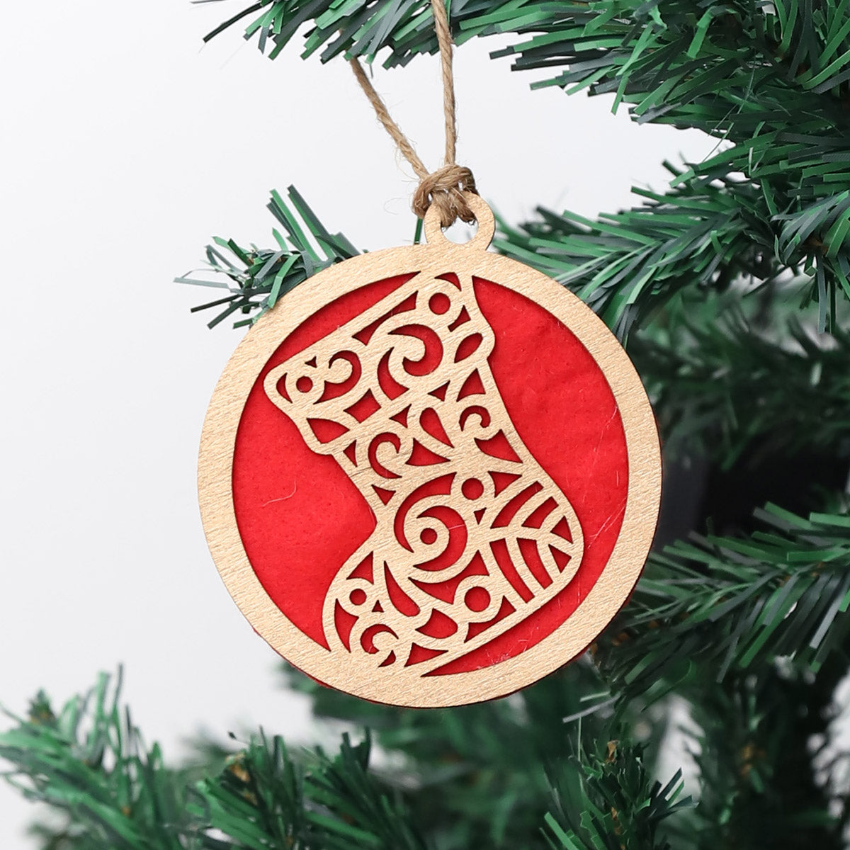 Golden Stocking Wooden Christmas Ornament