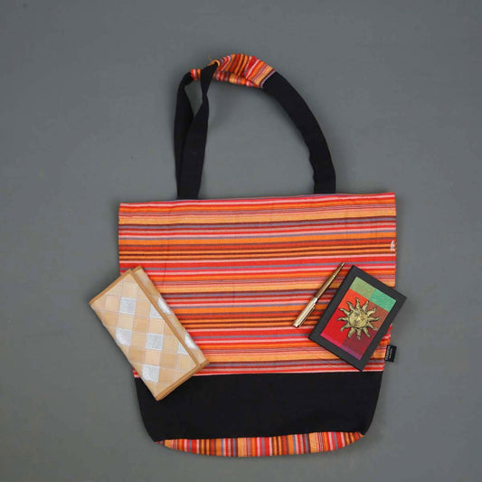 Orange Striped Handloom Tote
