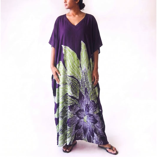 Lime Violet Splash Batik Kaftan