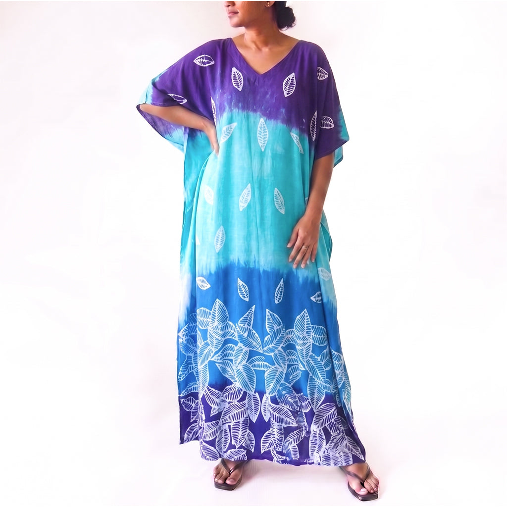 Indigo Lilac Leaf Batik Kaftan