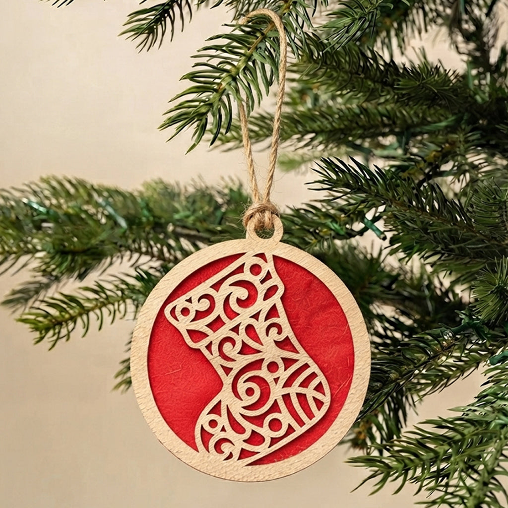 Golden Stocking Wooden Christmas Ornament