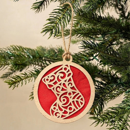 Golden Stocking Wooden Christmas Ornament