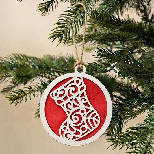 Stocking White Wooden Christmas Ornament