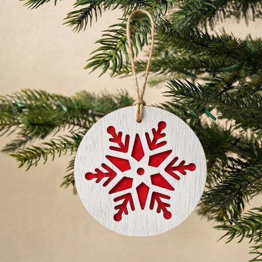 White Shimmer Snowflake Wooden Christmas Ornament