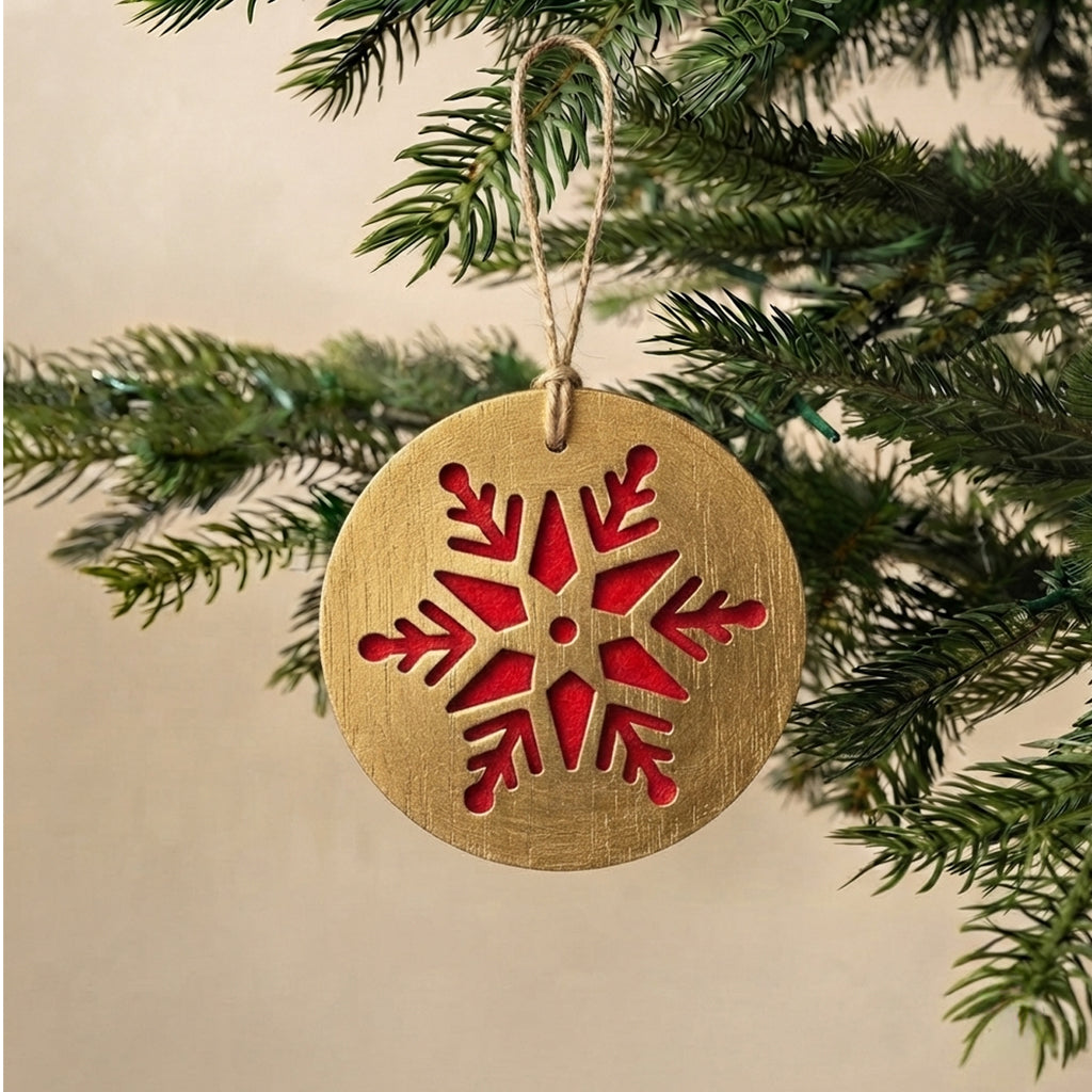Gold Shimmer Snowflake Wooden Christmas Ornament