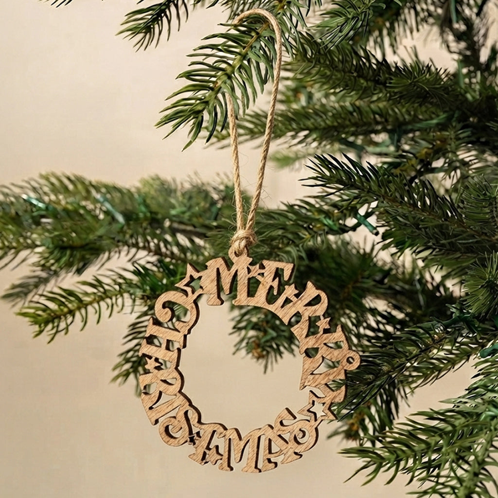 Merry Christmas Gold Wooden Christmas Ornament