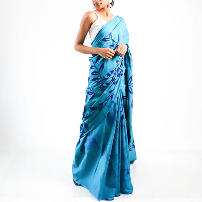 Azure Leaves Batik Saree