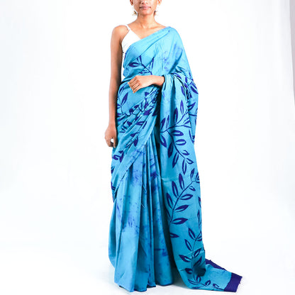 Azure Leaves Batik Saree