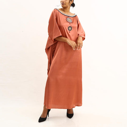 Coral Satin Silk Kaftan