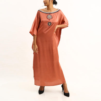 Coral Satin Silk Kaftan
