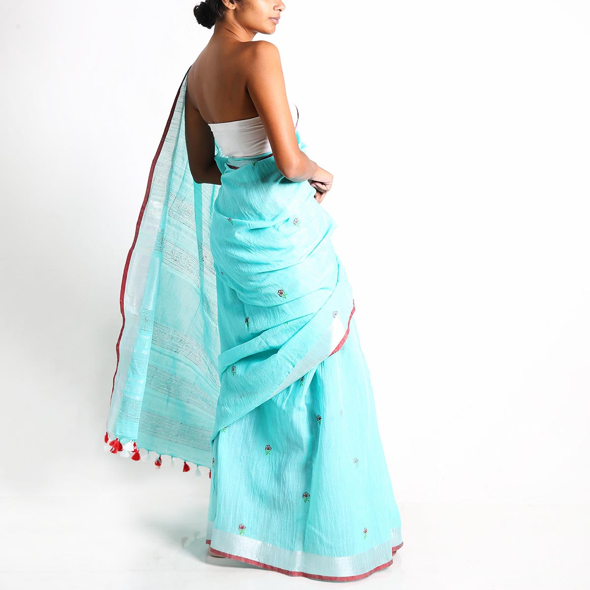 Turq and Ruby Block Printed Saree